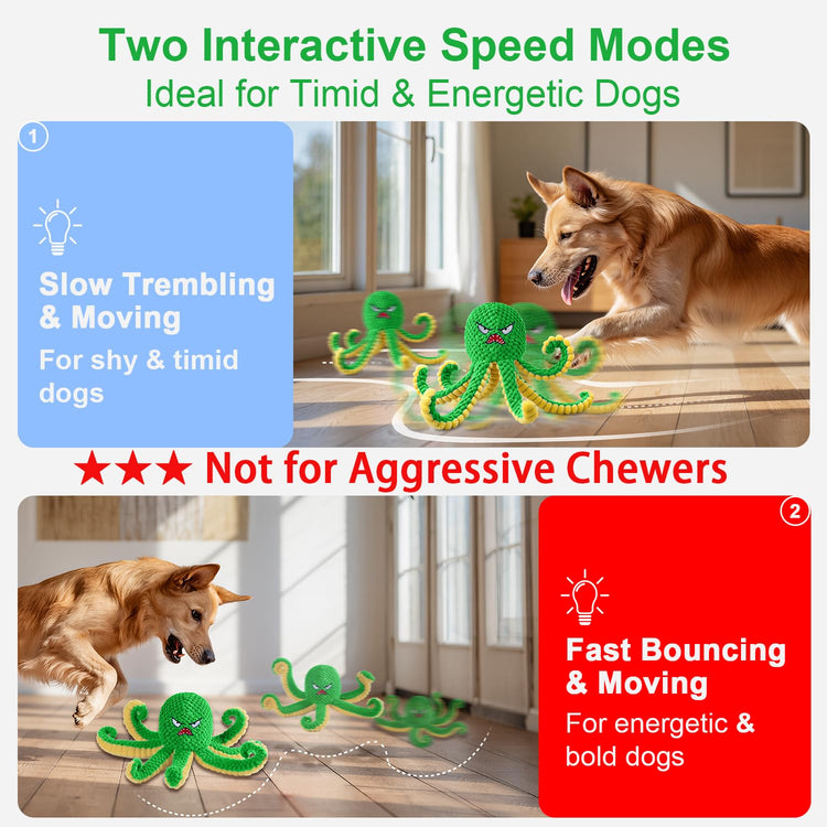 Interactive Dog Toys Octopus,Durable Automatic Jumping Dog Toy to Keep Them Busy,Squeaky Moving Tug of War Doggie Toy,USB Rechargeable,Not for Aggressive Chewers (Blue)