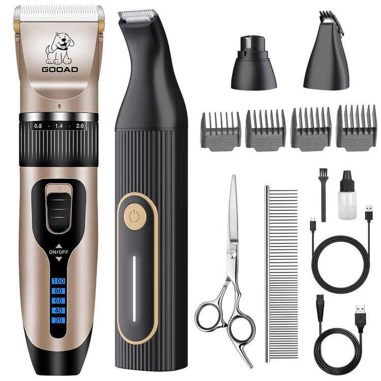 Dog Clippers for Grooming for Heavy Thick Hair&Coats,Low Noise Hair Trimmer,Rechargeable Cordless Pet Shaver, Dog Grooming Kit with Paw Trimmer Nail Grinder for Small Large Dogs