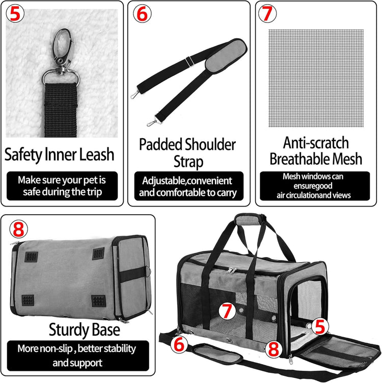 Soft Sided Cat/Dog Carrier,Collapsible Pets Travel Carriers for Pet/Puppy with Shoulder Strap & Removable Mat,Mesh Top Load Small Dogs/Cats Carry Bag Up to 17 Lbs TSA Airline Approved（Black,M）