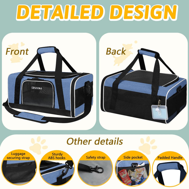 Petskd Pet Carrier 17x11x9.5 Alaska Airline Approved,Pet Travel Carrier Bag for Small Cats and Dogs, Soft Dog Carrier for 1-10 LBS Pets,Dog Cat Carrier with Safety Lock Zipper(Black)