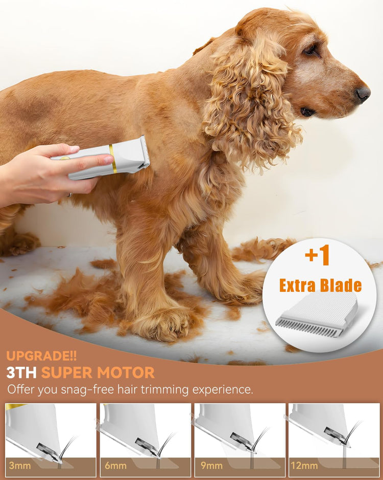 unibono Dog Grooming Kit with Paw Trimmer, All-in-One Low Noise Electric Rechargeable Small Quiet Pet Clippers Foot Dog Hair Shaver with Stainless Steel Scissors and Comb for Dogs at Home (Green)