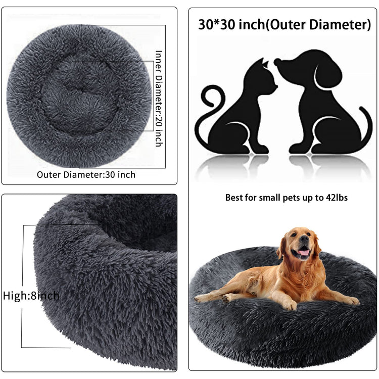 Dog Bed for Small Medium Large Dogs Cats, 20 inch Calming Washable-Round Cozy Soft Pet Bed for Puppy and Kitten with Slip-Resistant Bottom