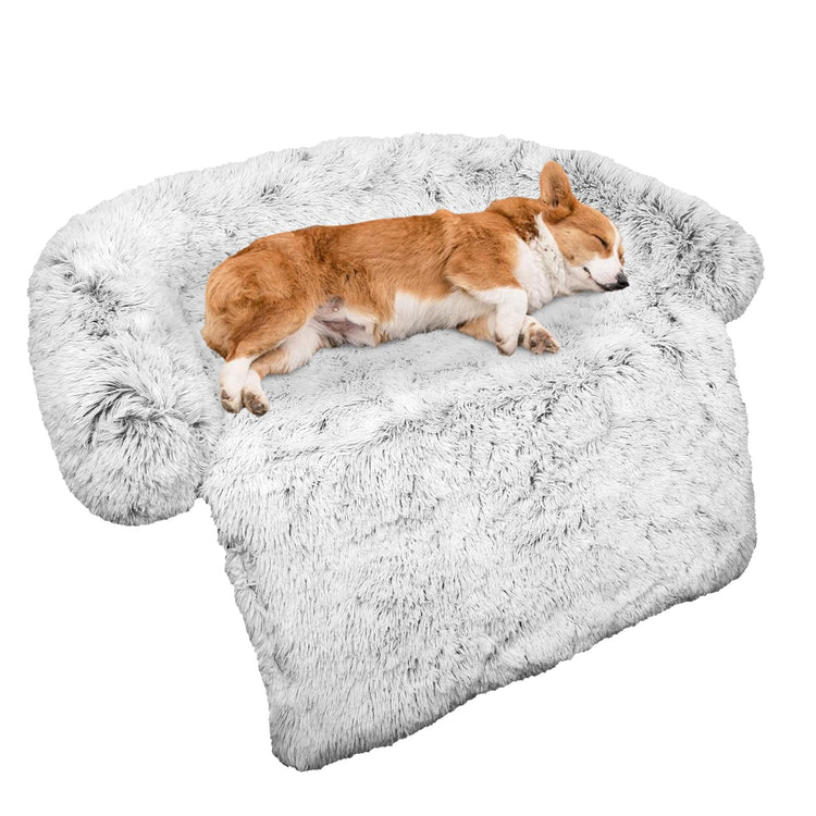 Calming Dog Bed Fluffy Plush Dog Mat for Furniture Protector with Removable Washable Cover for Large Medium Small Dogs and Cats (Small(35x31x5), Light Grey)