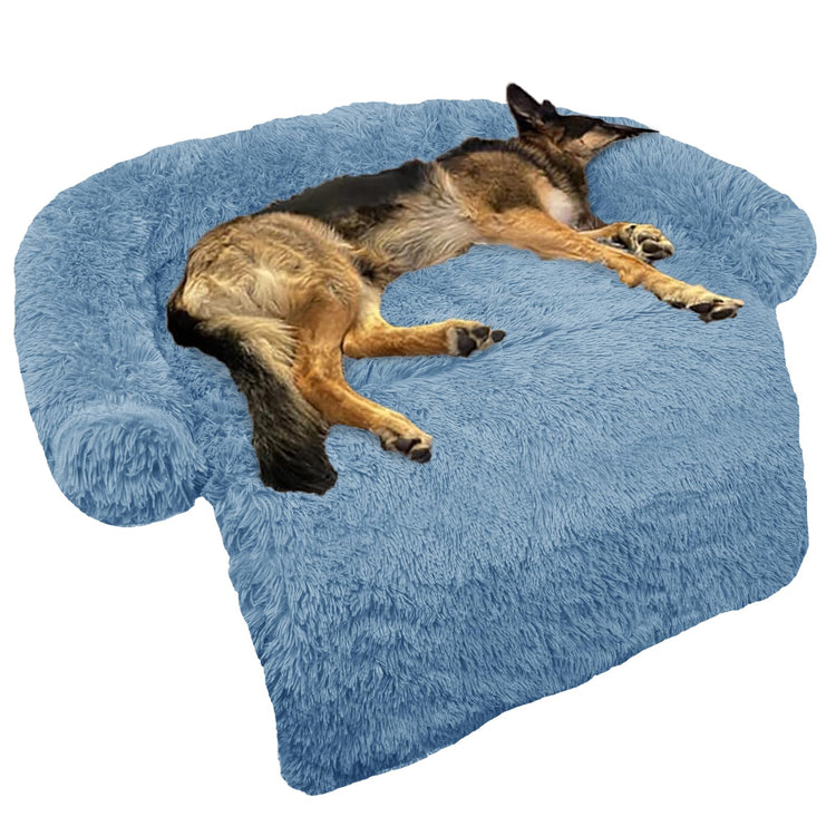 Calming Dog Bed Fluffy Plush Dog Mat for Furniture Protector with Removable Washable Cover for Large Medium Small Dogs and Cats (Small(35x31x5), Light Grey)