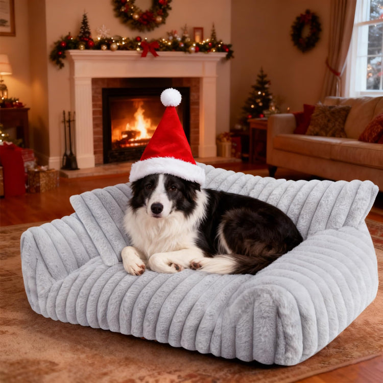 Cute Cat Couch Bed for Indoor Cats, Fluffy Pet Cat Sofa with Premium Soft Corduroy Fleece, Cute Small Dog Beds for Small Dogs, Fuzzy Puppy Chair with Removable Washable Cover (24x18x10,Grey)