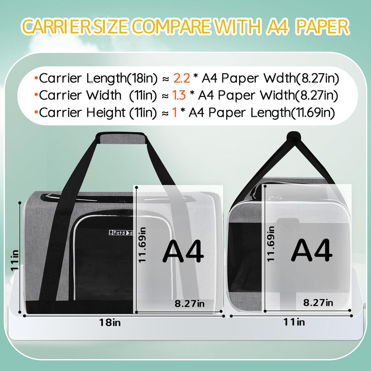 Petskd Pet Carrier 17x11x9.5 Alaska Airline Approved,Pet Travel Carrier Bag for Small Cats and Dogs, Soft Dog Carrier for 1-10 LBS Pets,Dog Cat Carrier with Safety Lock Zipper(Black)