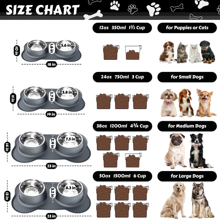 AsFrost Dog Food Bowls Stainless Steel Pet Bowls & Dog Water Bowls with No-Spill and Non-Skid, Feeder Bowls with Dog Bowl Mat for Dogs Cats and Pets-Pink, 24 0z in Total