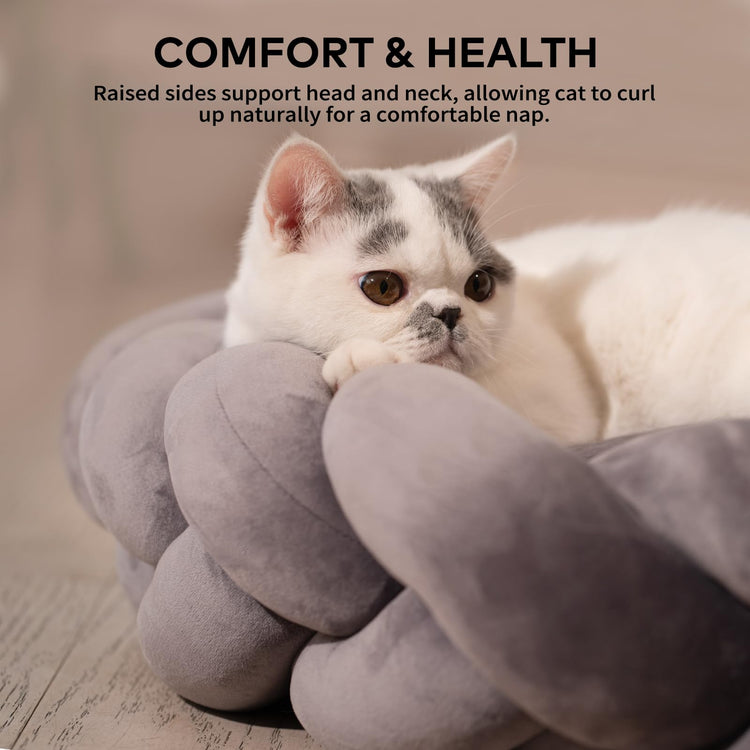 CHEERPALS Weave Cat Bed for Indoor Cats,Cute Pet Bed with Washable Cushion Fluffy Kitty Bed for Small Dog(Dark Gray)