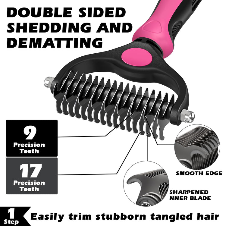 Augwind 7 in 1 Pet Grooming Kit - Dog&Cat Comb, Deshedding Brush, Nail Clipper with File, Bath Brush - Premium Pet Supplies (Blue)