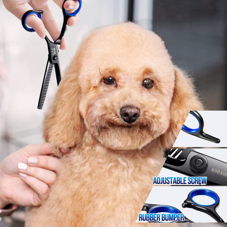Gimars Titanium Coated Professional 6 in 1 4CR Stainless Steel Dog Grooming Scissors with Safety Round Tip, Heavy Duty Pet Grooming Scissor for Dogs, Cats and Other Animals