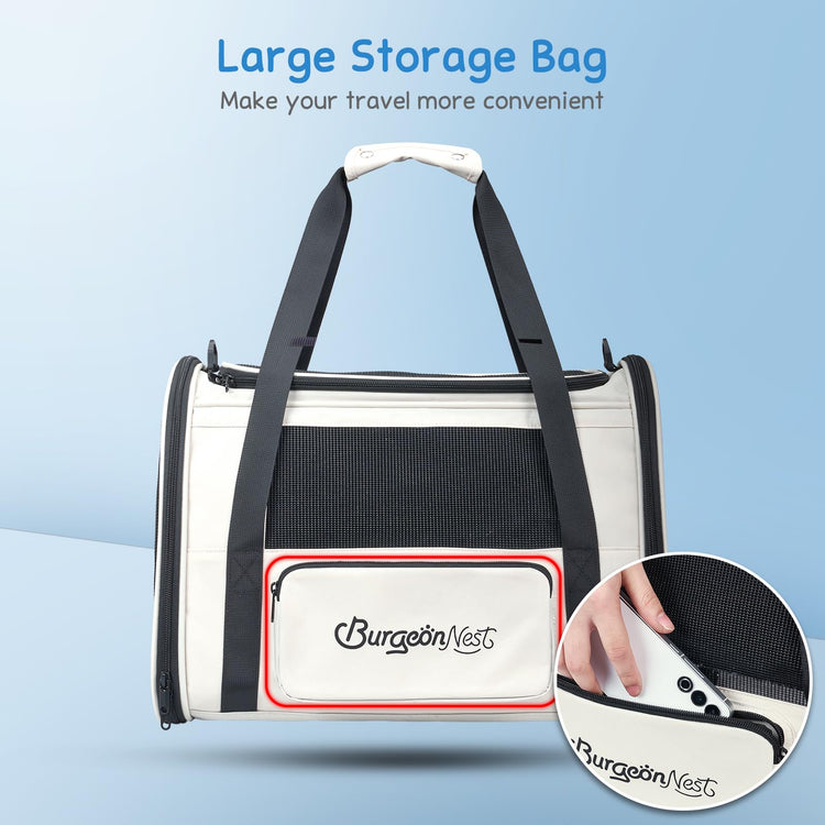 BurgeonNest Cat Carrier for Large Cats 20 lbs, Soft-Sided Pet Carrier for Small Dogs Medium Puppy Under 25 lbs, Puppy Travel Bag with Big Storage Bag, 4 Ventilated Windows, 3 Doors