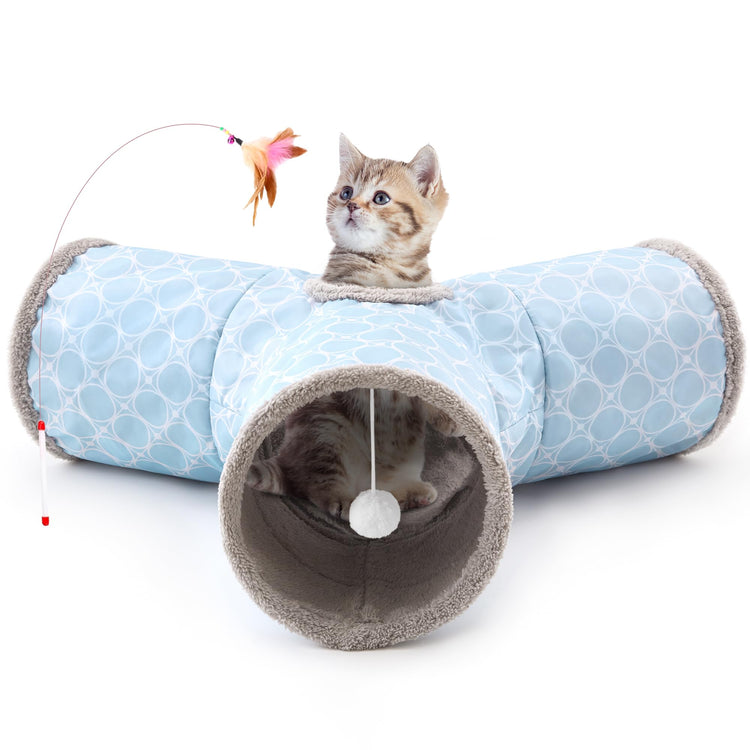 Tempcore Pet Cat Tunnel Tube Cat Toys 3 Way Collapsible, Tunnels for Indoor Cats，Kitty Bored Peek Hole Toy Ball Cat, Puppy, Kitty, Kitten, Rabbit