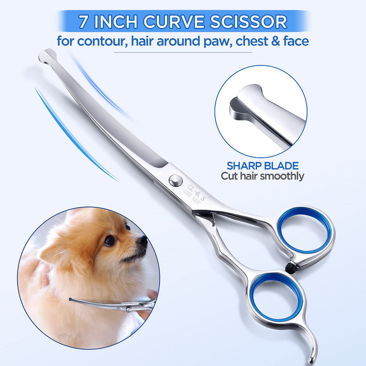 Gimars Titanium Coated Professional 6 in 1 4CR Stainless Steel Dog Grooming Scissors with Safety Round Tip, Heavy Duty Pet Grooming Scissor for Dogs, Cats and Other Animals