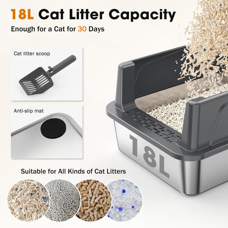 2PACK Stainless Steel Litter Box, Extra Large Litter Boxes for Big Cats, XL Metal Cat Litter Box with Lid High Sides, Anti-Urine Leakage, Non-Sticky, Scoop Included