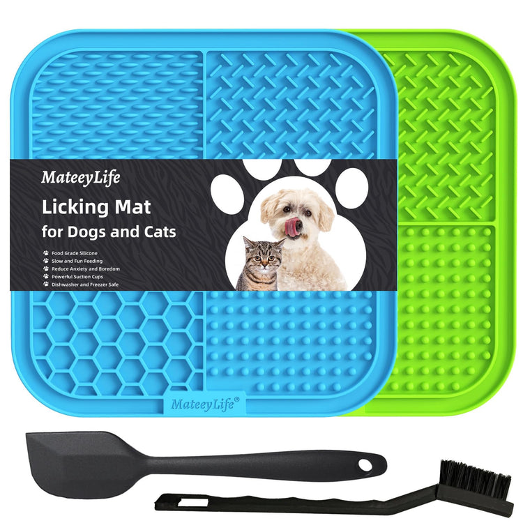 MateeyLife 2PCS Small Lick Mat for Dogs and Cats, Licking Mats for Dog Anxiety Relief, Cat Peanut Butter Lick Pad for Boredom Reducer, Dog Treat Mat Perfect for Bathing Grooming Blue&Green