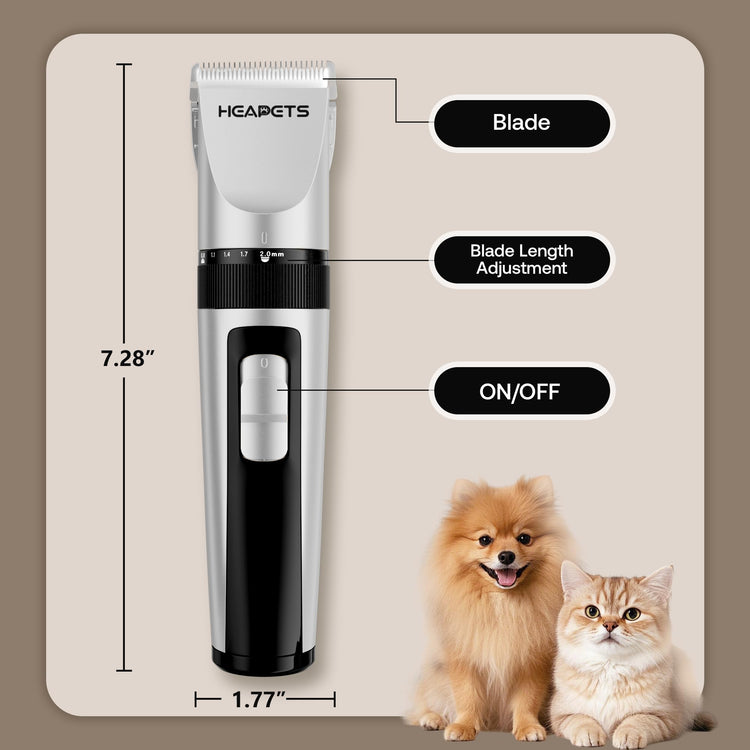 HEAPETS Dog Grooming Clippers, Low Noise, Electric Quiet, Adjustable Clipper Comb, Rechargeable Cordless Dog Hair Clippers for Dogs Cats Pets, Gold