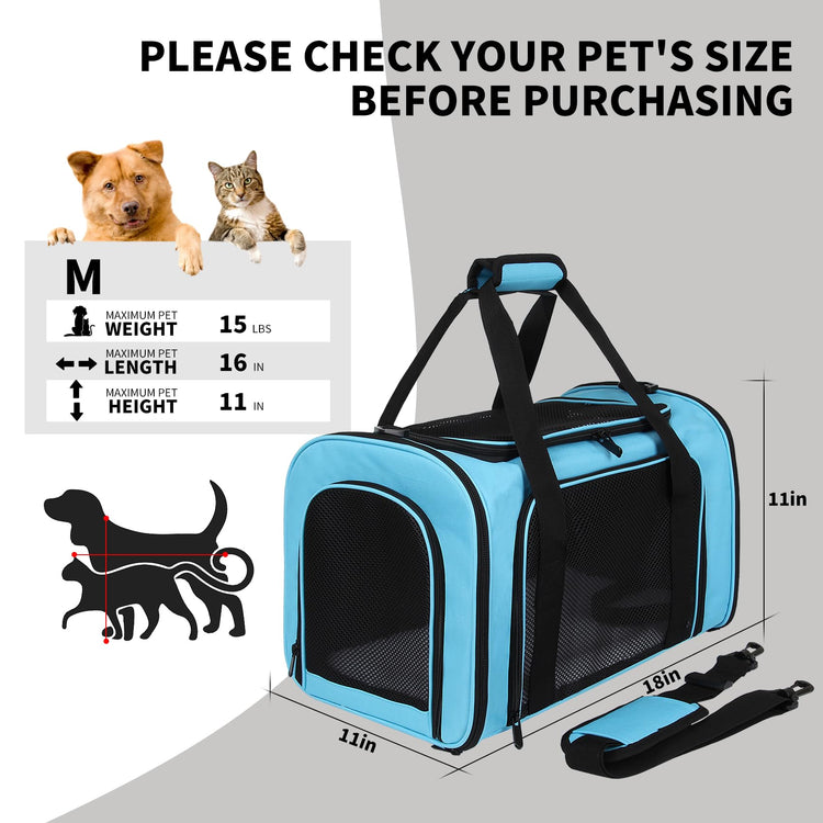 Cat Dog Carriers Soft-Sided, Pet Travel Carrier for Small Cats Dogs Under to15lbs, Soft-Solid Collapsible Carrier,(Medium,Green)
