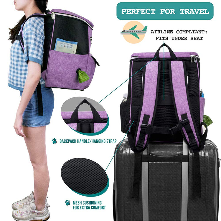 PetAmi Dog Travel Bag Backpack, Airline Approved Dog Bags for Traveling, Puppy Diaper Bag Supplies, Pet Camping Essentials Hiking Accessories Dog Mom Gift, Food Container, Collapsible Bowls, Gray