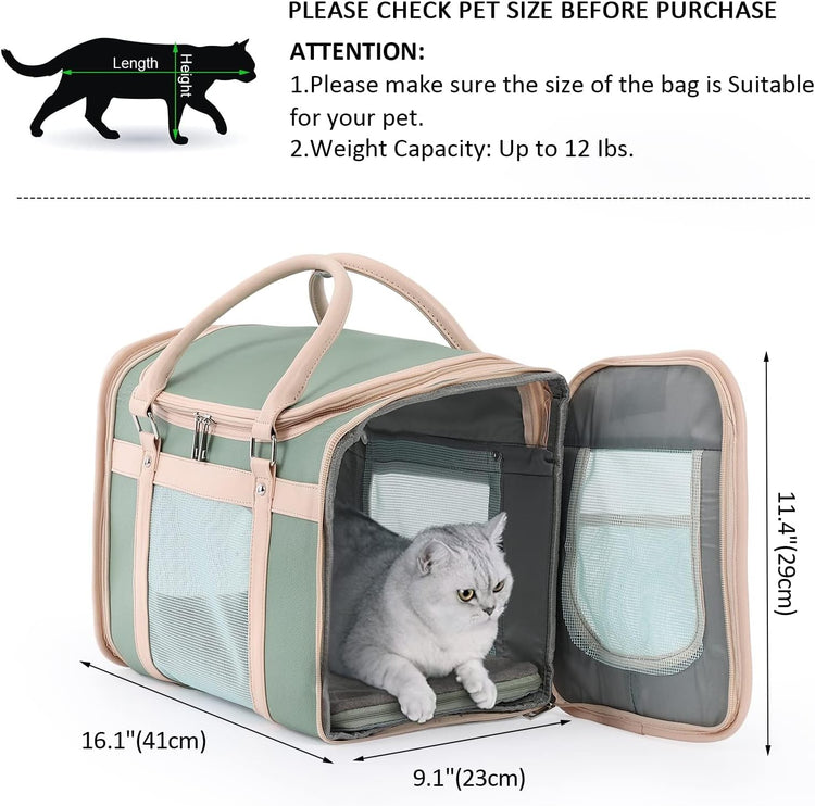 Luxury Mint Green PU Leather Pet Carrier Bag, Airline Compliant Portable Travel Crate with Breathable Mesh Panels & Shoulder Strap for Cats Small Dogs Travel & Vet Use