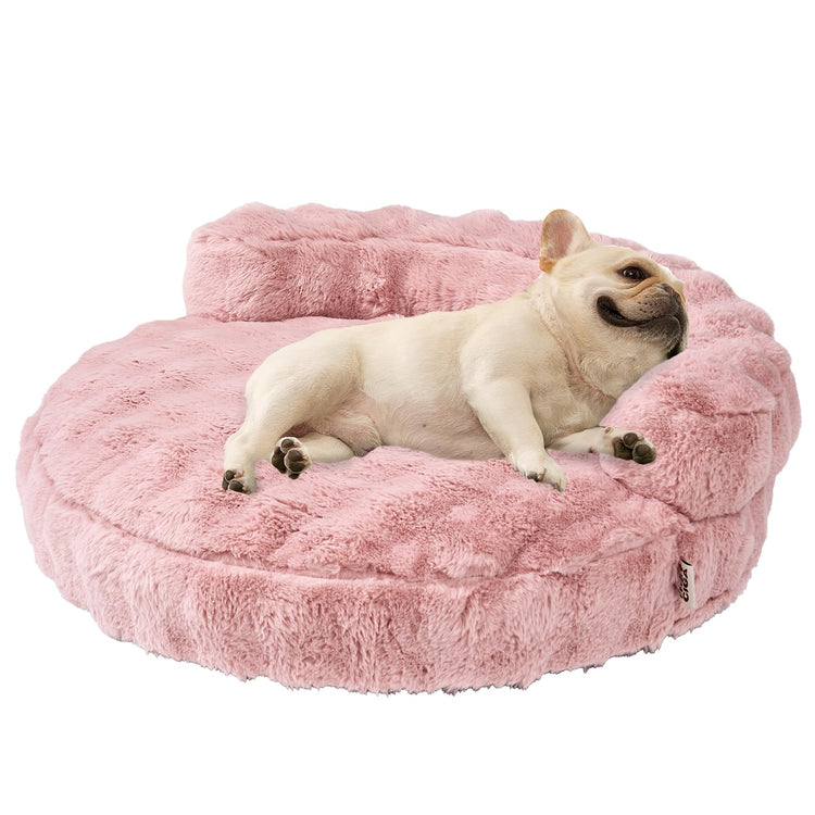 EHEYCIGA Soft Cat Couch Bed for Indoor Cats, Fluffy Small Dog Bed with Removable Washable Cover, Bolster Pet Sofa, Waterproof and Non-Slip, 23" x 23"x 7", Cream