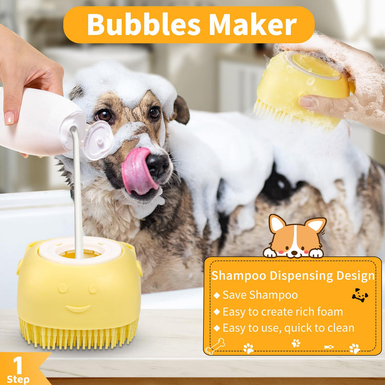 Comotech 6PCS Dog Bath Brush & Dog Toothbrush | Adjustable Handle Shampoo Brush & Scrubber for Short & Long Haired Dogs & Cats | Effectively Solve Odor & Stain Removal Problems (Blue Blue Blue.)