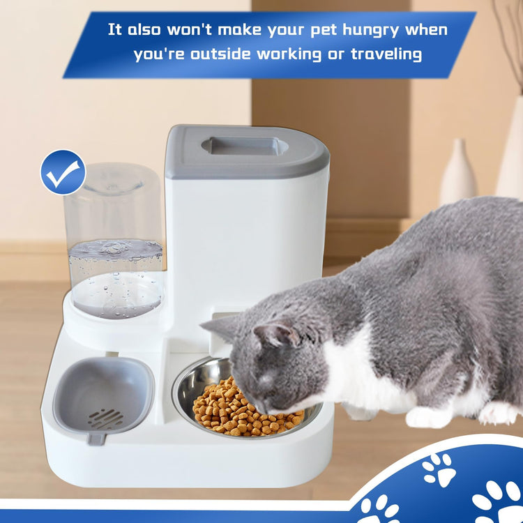 2 in 1 Automatic Cat Feeder & Water Dispenser,Gravity Pet Feeder Stainless Steel Food Water Bowl All-in-One Large Capacity Self Feeding for Cats Dogs Small Medium Pets(Green)