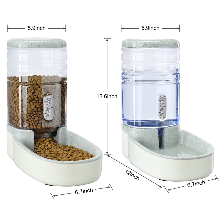 Kacoomi Automatic Dog Cat Feeder and Water Dispenser Gravity Food Feeder and Waterer Set with Pet Food Bowl for Small Medium Dog Puppy Kitten, Large Capacity 1 Gallon x 2