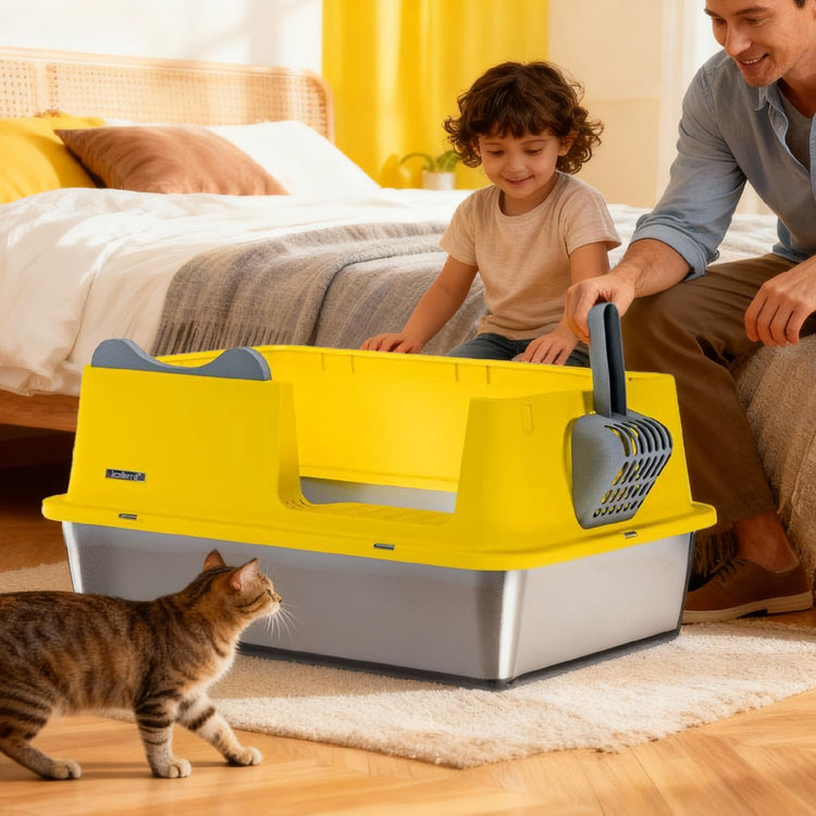 Upgraded Fully Enclosed Cat Litter Box with Lid, Covered Cat Box Enclosure, Anti-Splashing Easy to Clean Kitty Litter Boxes with Drawer, 3 Modes can Use from Kitten to Adult(White&Grey)