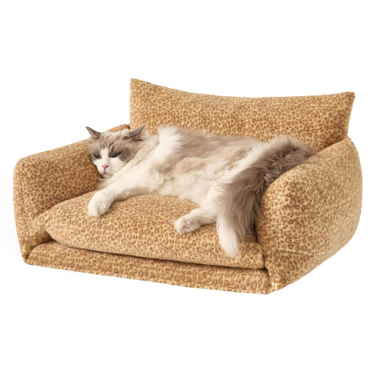 Hollypet Cat Bed Fluffy Plush Multifunctional Double-Layer Machine Washable Soft Warming Kitty Pet Couch Orthopedic Nest Beds for Small Cats Kitten and Dogs up to 13lbs, Khaki(25x20x13 inch)