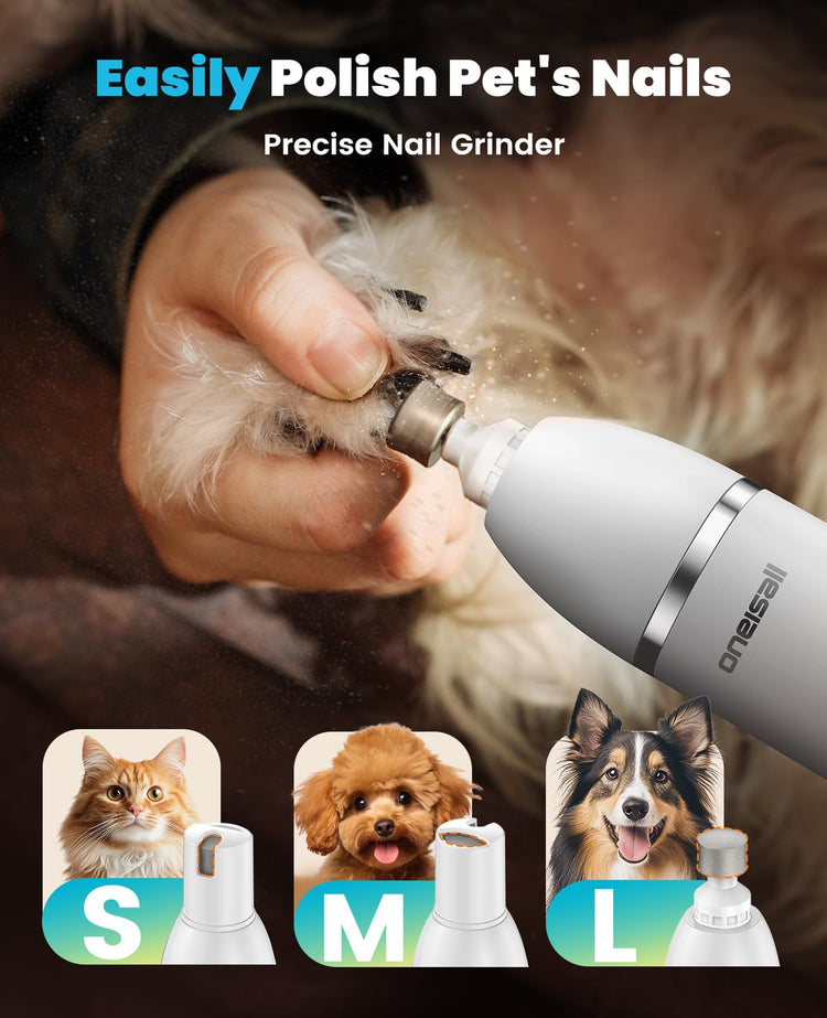 oneisall 4 in 1 Dog Grooming Kit with LCD Display, Dog Hair Trimmer for Paw Nail Grinder, Rechargeable Cordless Low Noise IPX7 Waterproof Pet Clippers