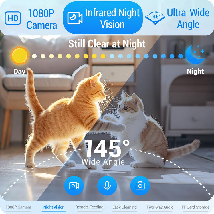 Frienhund Automatic Cat Feeder 2 Cats with Slow Feed: Dual Automatic Dog Feeder with 5G WiFi, Cat Food Dispenser with APP Control for Multiple Pets, Detachable for Easy Clean, Double Pet Bowl - 29 Cup