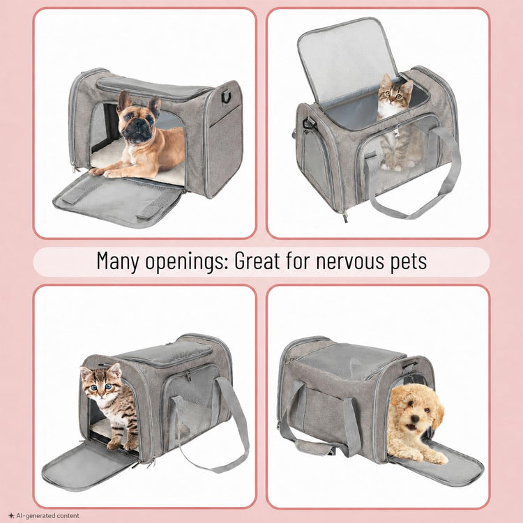 Mr. Pen- Pet Carrier, 17.5" x 11.2" x 11.5", Medium Size, Gray, Portable Travel Carrier for Small Pets, Cats & Small Dogs, Breathable Mesh, Safety Inner Leash, Side Pocket & Padded Shoulder Strap