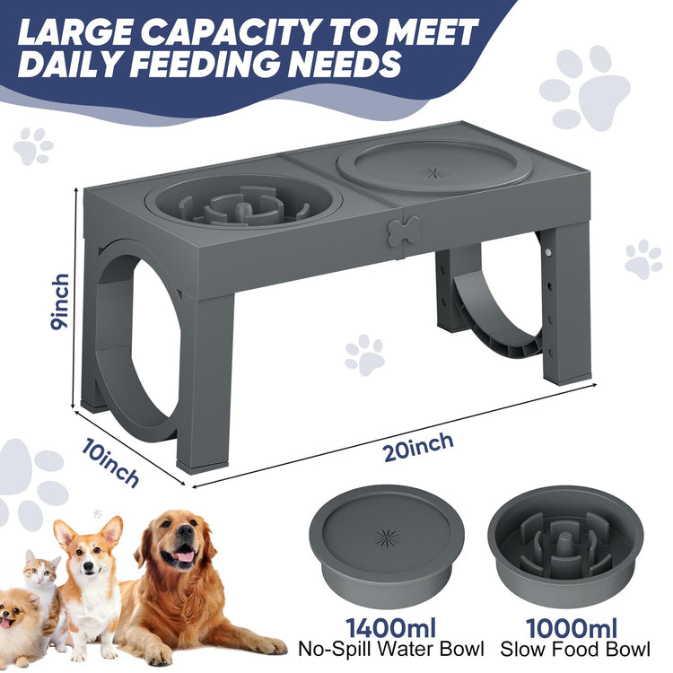 XIAZ Elevated Dog Bowls Large Breed Raised Dogs Bowl Stand Large/Medium Sized Dog Stainless Steel Food Water Bowl Stands 5 Heights Adjustable 9/11/12/14in Black Pet Feeder Dish Station