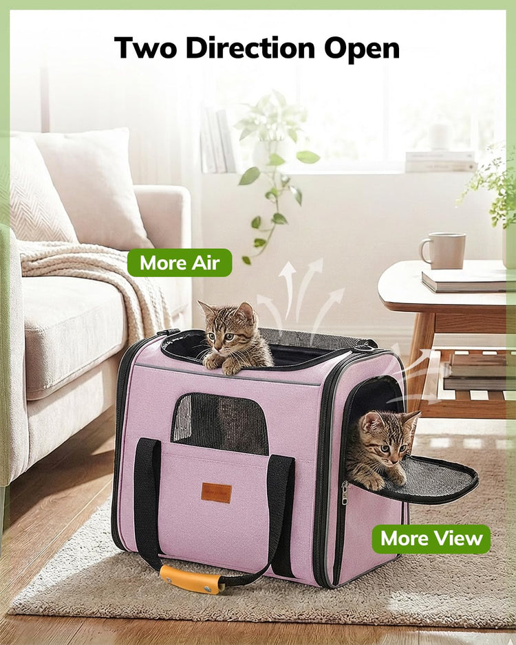 Morpilot Pet Carrier for Large Cats, Puppies & Small Dogs Up to 25lbs, Escape-Proof with Locking Zippers, Dual-Sided Cushion, Safety Buckle for Car & Vet Travel, Includes Foldable Bowl (Dark Gray)