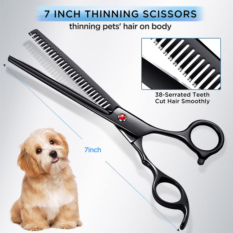 Gimars Titanium Coated Professional 6 in 1 4CR Stainless Steel Dog Grooming Scissors with Safety Round Tip, Heavy Duty Pet Grooming Scissor for Dogs, Cats and Other Animals