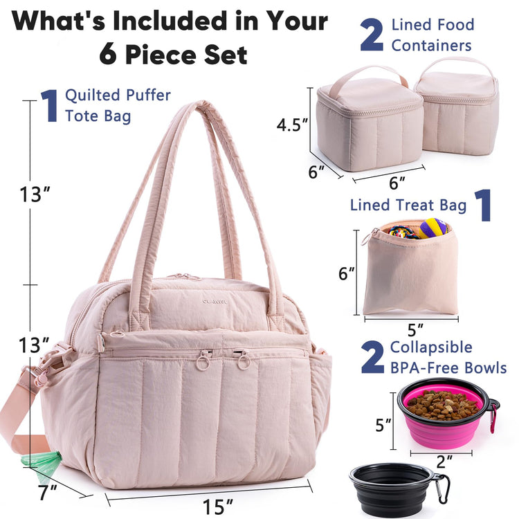 Dog Travel Bag for Supplies, Airline Approved Pet Travel Organizer with 2 Food Containers & Collapsible Bowls, Large Capacity Dogs Tote Bag for Weekend, Stylish Dog Mom Gift for Pet Lovers