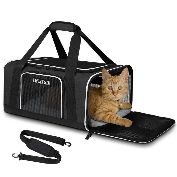 Petskd Pet Carrier 17x11x9.5 Alaska Airline Approved,Pet Travel Carrier Bag for Small Cats and Dogs, Soft Dog Carrier for 1-10 LBS Pets,Dog Cat Carrier with Safety Lock Zipper(Black)