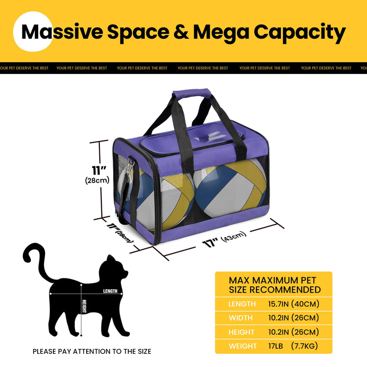 Conlun Cat Carrier Airline Approved, Soft-Sided Dog Carrier with Inner Safety Leash, Pet Transport Carrier for Small-Medium Cats Puppies up to 15 Lbs, Collapsible Travel Kitten Carrier Bag -BlackM