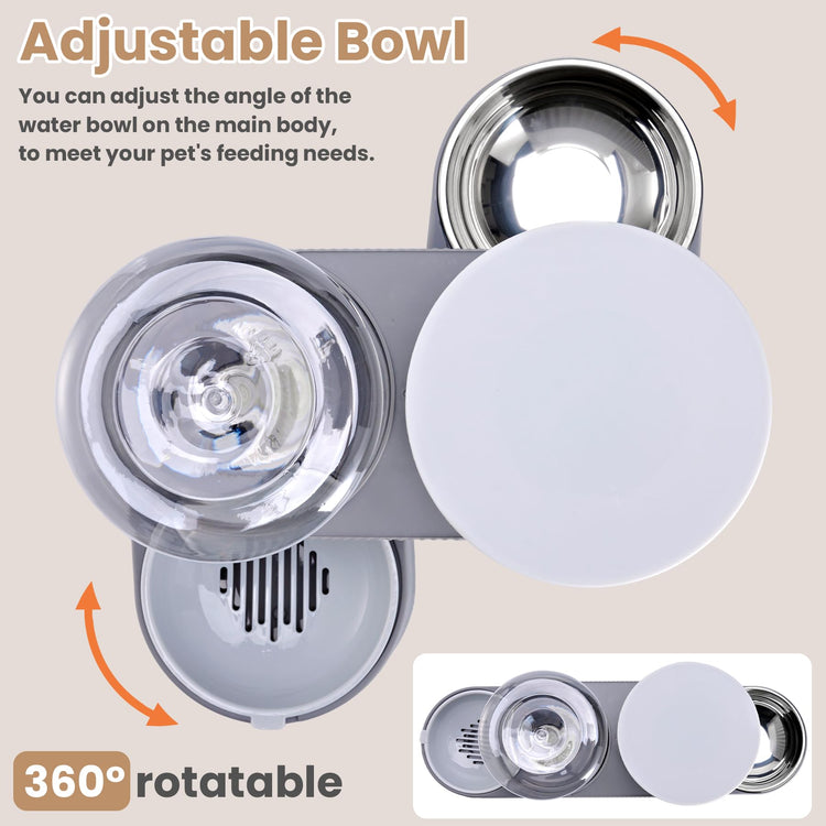 2 Pack Automatic Cat Feeder Stainless Steel Water Dispenser Gravity Food Feeder and Waterer Set with Pet Food Bowl for Small Medium Kitten Puppy Pets Large Capacity(Grey)