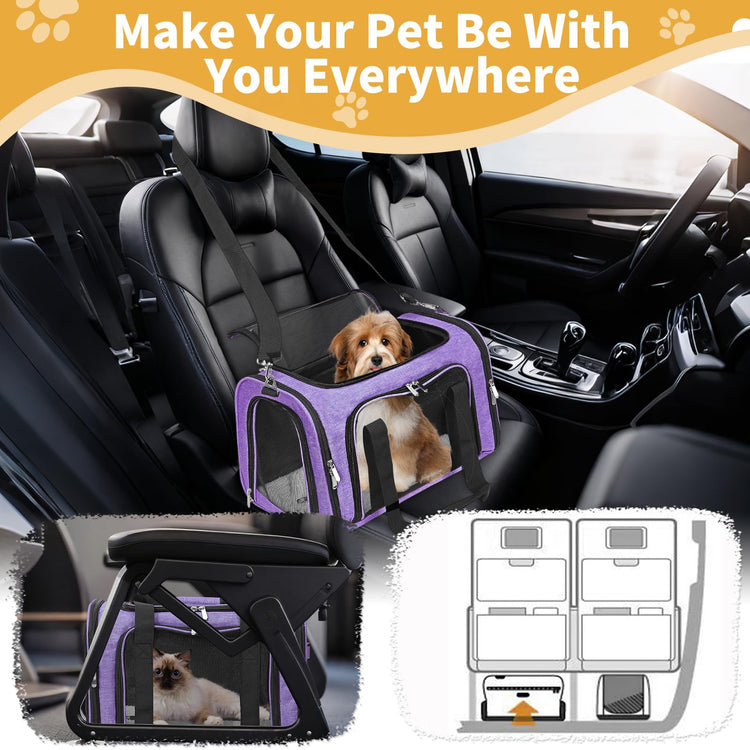 Soft-Sided Cat/Dog/Pet Carrier, Collapsible Pets Travel Carriers for Big Cats/Small Dogs with Shoulder Strap & Removable Mat, Mesh Puppy Carry Bag, Up to 16 Lbs, TSA Airline Approved(Black)