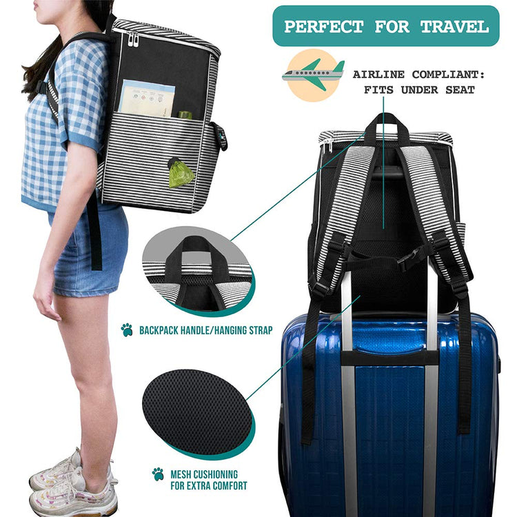 PetAmi Dog Travel Bag Backpack, Airline Approved Dog Bags for Traveling, Puppy Diaper Bag Supplies, Pet Camping Essentials Hiking Accessories Dog Mom Gift, Food Container, Collapsible Bowls, Gray