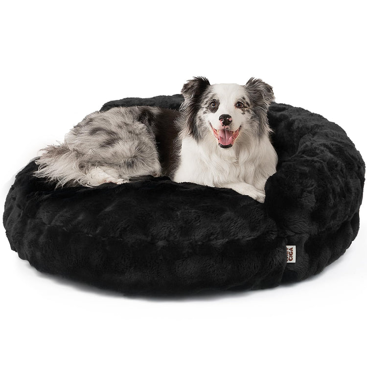 EHEYCIGA Soft Cat Couch Bed for Indoor Cats, Fluffy Small Dog Bed with Removable Washable Cover, Bolster Pet Sofa, Waterproof and Non-Slip, 23" x 23"x 7", Cream