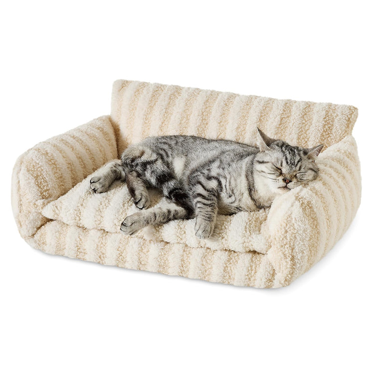 Hollypet Cat Bed Fluffy Plush Multifunctional Double-Layer Machine Washable Soft Warming Kitty Pet Couch Orthopedic Nest Beds for Small Cats Kitten and Dogs up to 13lbs, Khaki(25x20x13 inch)