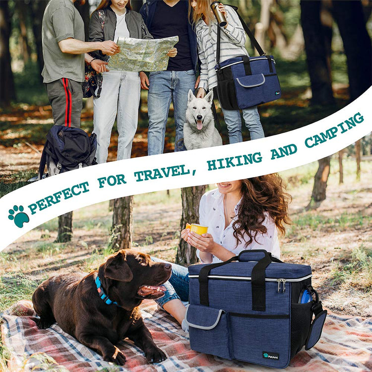 PetAmi Dog Travel Bag Organizer, Pet Travel Kit with 2 Food Containers & 2 Collapsible Dog Bowls, Pet Supplies Tote with Luggage Sleeve, Weekend Road Trip Camping Essentials, Dark Gray, Medium