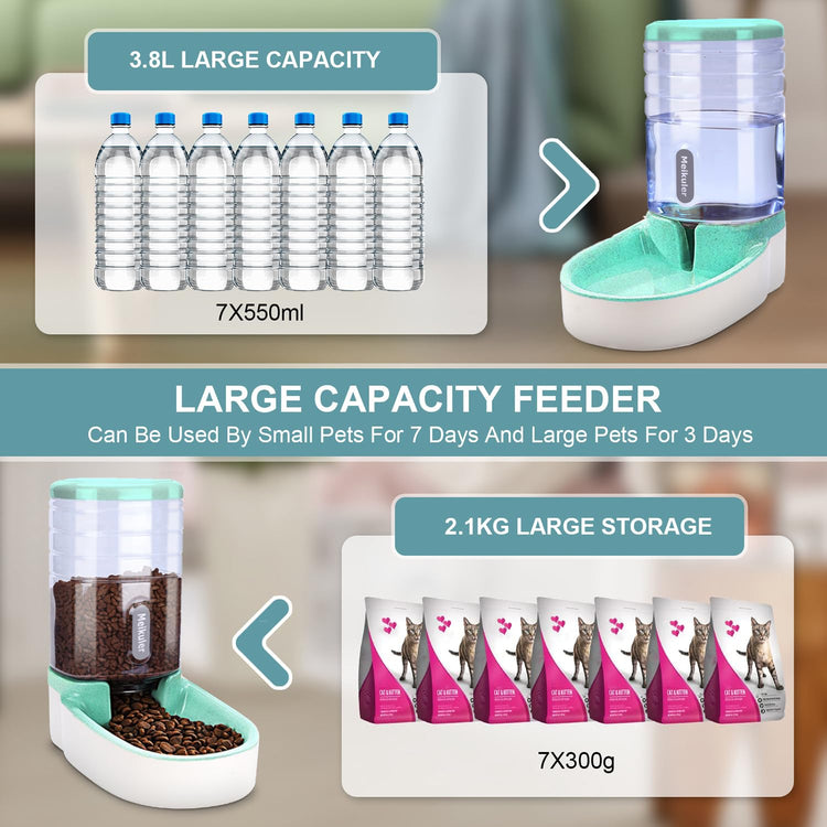 Meikuler Pets Auto Feeder 5.2L,Food Feeder and Water Dispenser Set for Medium & Large Dogs Cats and Pets Animals (Navy)