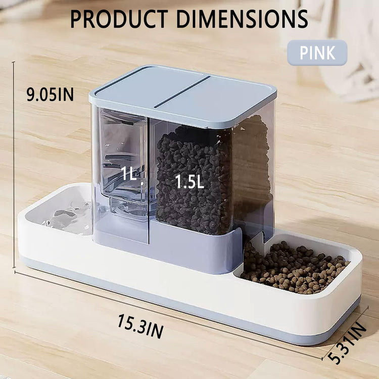 kathson Gravity Cat Food and Water Dispenser Automatic Dog Feeder Waterer 2 in 1 Auto Pet Food and Water Bowl Set Self Feeding for Puppy Kitten，Blue