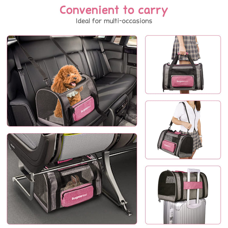 BurgeonNest Cat Carrier for Large Cats 20 lbs, Soft-Sided Pet Carrier for Small Dogs Medium Puppy Under 25 lbs, Puppy Travel Bag with Big Storage Bag, 4 Ventilated Windows, 3 Doors