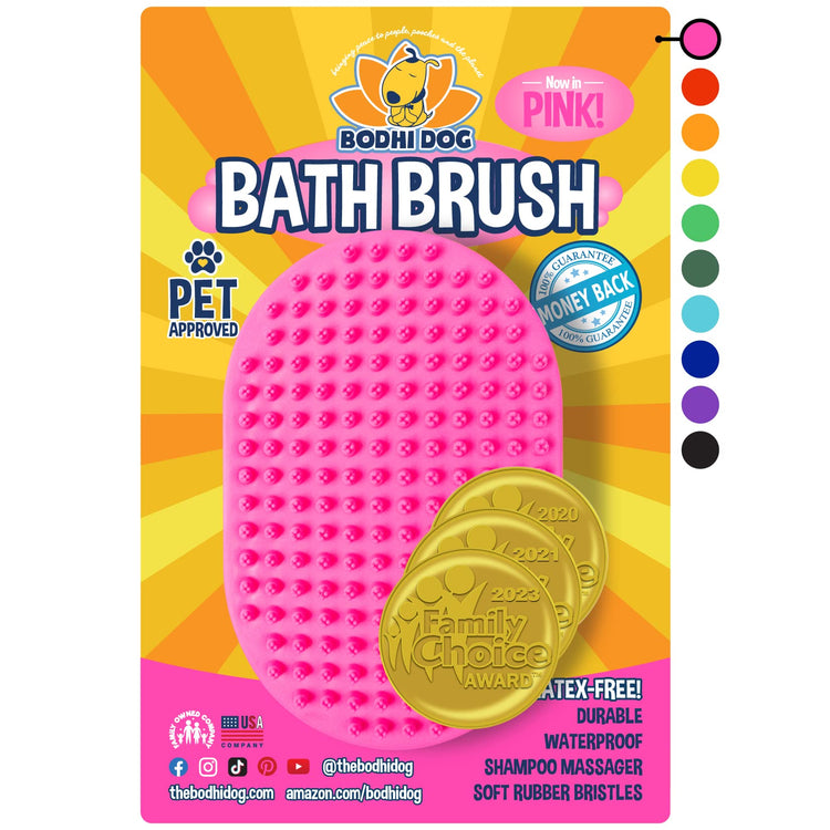 Bodhi Dog Shampoo Brush - Pet Grooming & Bath Supplies for Dogs and Cats - Bath Brush for Long & Short Hair - Premium Scrubber for Shower, Bathing & Massage (One Pack, Silver Glitter)
