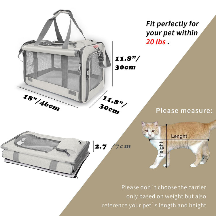 GAPZER Pet Carrier for Large Cats, Soft-Sided Cat Carrier for Medium Big Cats and Puppy up to 20lbs, Washable Dog Carrier Privacy Protection for Home Outdoor Travel