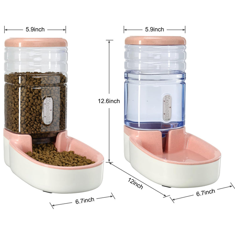 Kacoomi Automatic Dog Cat Feeder and Water Dispenser Gravity Food Feeder and Waterer Set with Pet Food Bowl for Small Medium Dog Puppy Kitten, Large Capacity 1 Gallon x 2